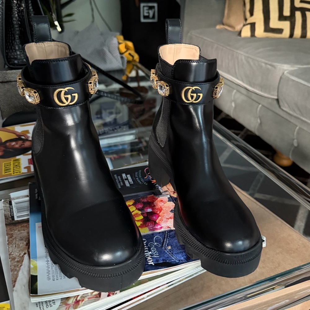 Gucci Black Boots with removable Crystal Ankle Strap